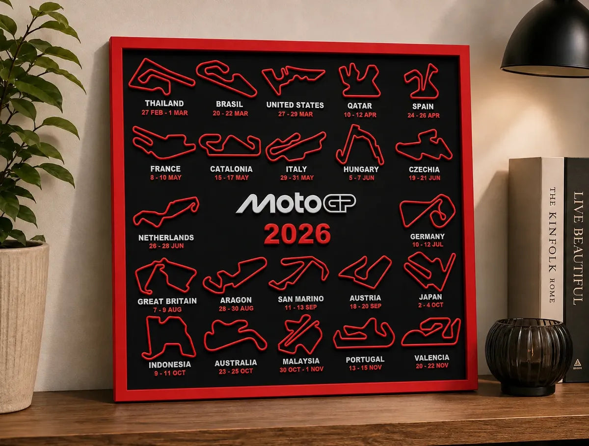 Quadro Motogp 2026 Decorativo Com Circuitos De Motociclismo