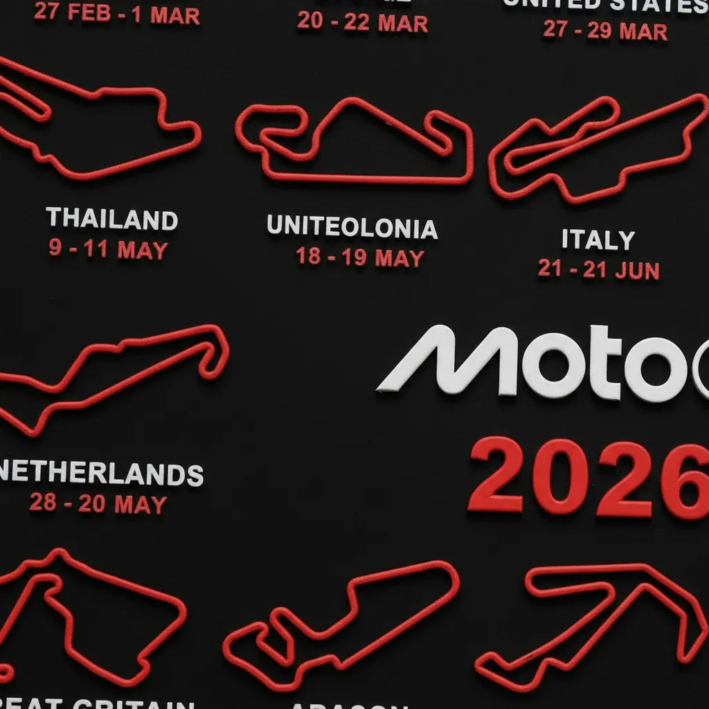 Quadro Motogp 2026 Decorativo Com Circuitos De Motociclismo