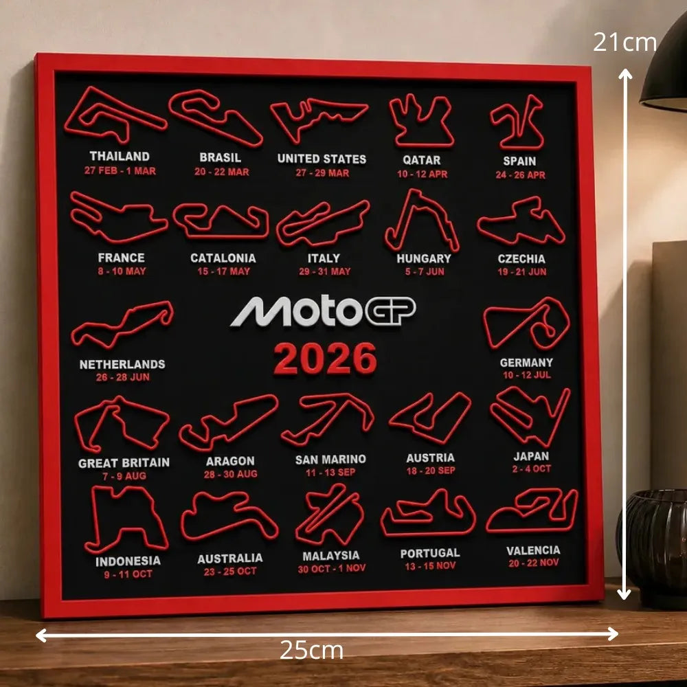 Quadro Motogp 2026 Decorativo Com Circuitos De Motociclismo
