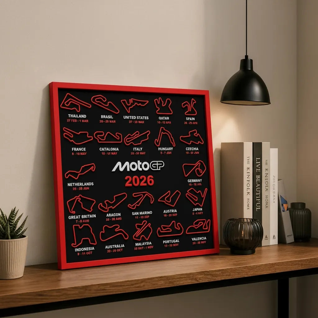 Quadro Motogp 2026 Decorativo Com Circuitos De Motociclismo