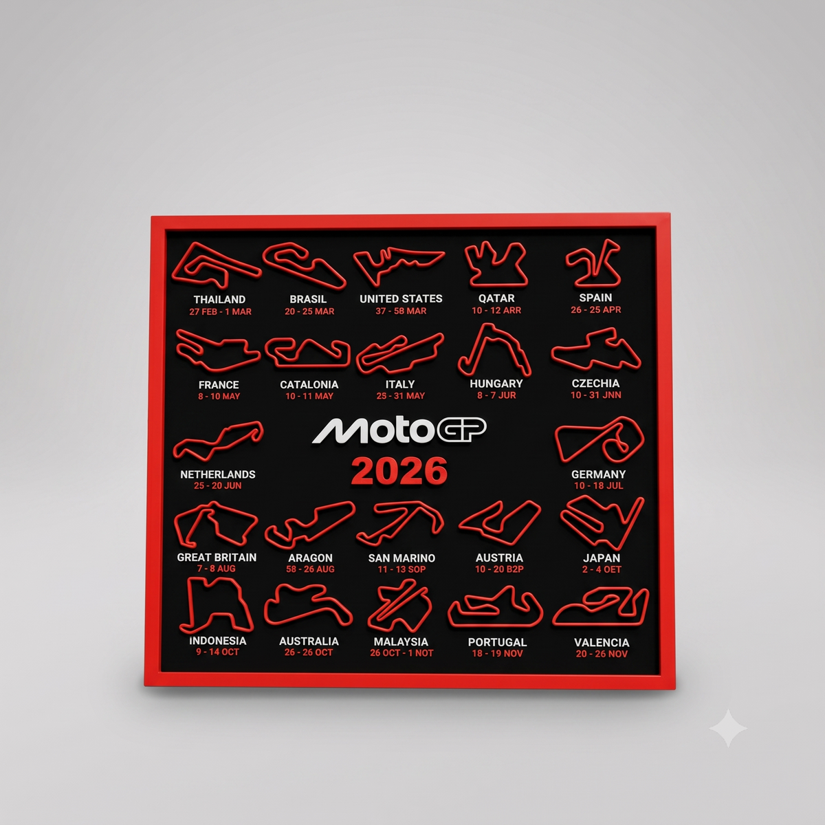 Quadro Motogp 2026 Decorativo Com Circuitos De Motociclismo