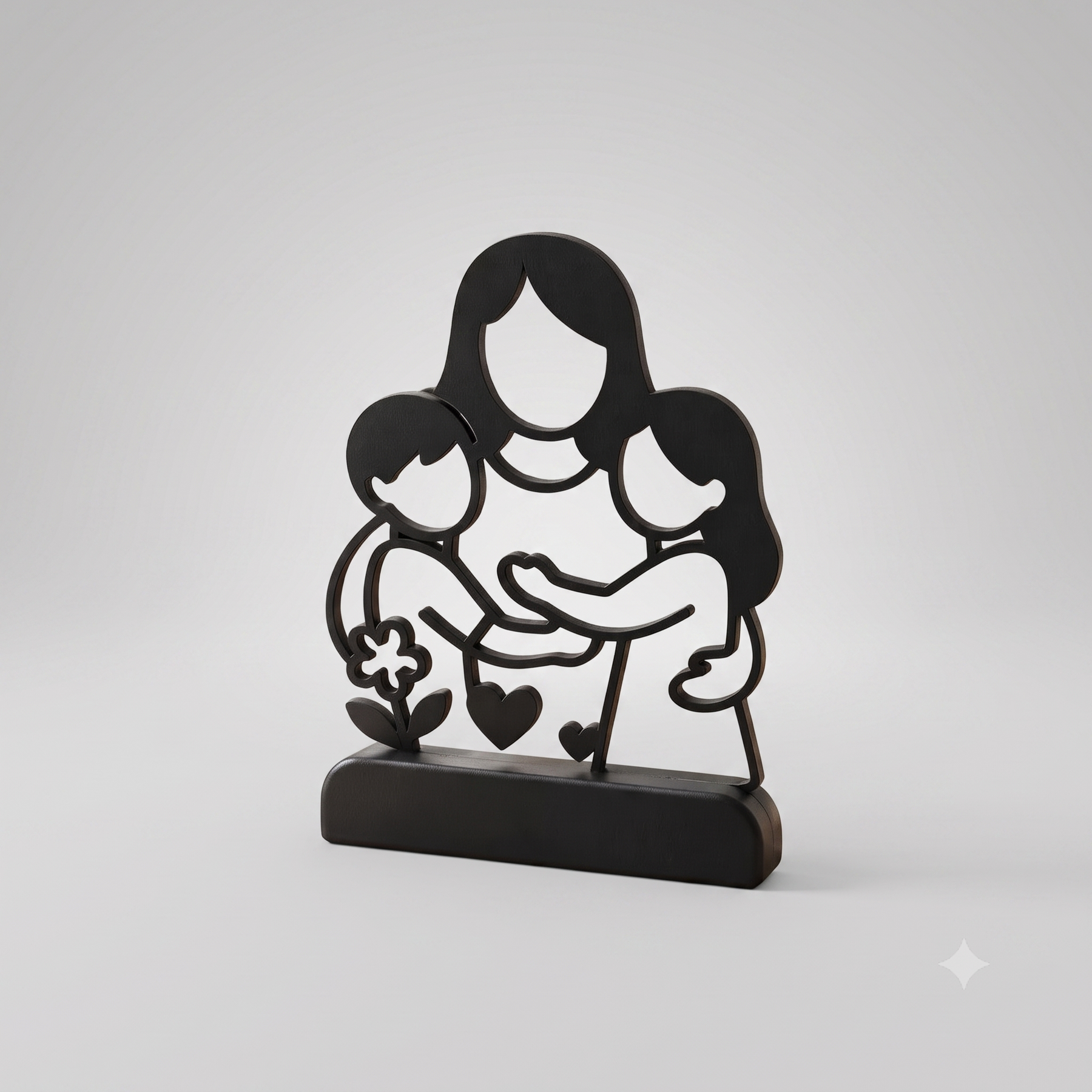 Escultura Mãe E Seus Dois Filhos Carinhosamente Abraçada