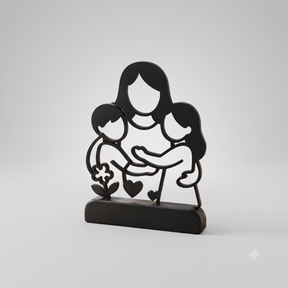Escultura Mãe E Seus Dois Filhos Carinhosamente Abraçada