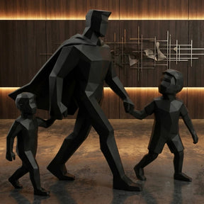 Escultura Low Poly Super Pai Herói Com 2 Filhos Geométrico